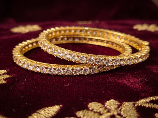 Classic Gold Plated American Diamond Eternity Bangles Pair