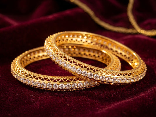 Radiant Gold-Plated Bangles with Single Line CZ Stones