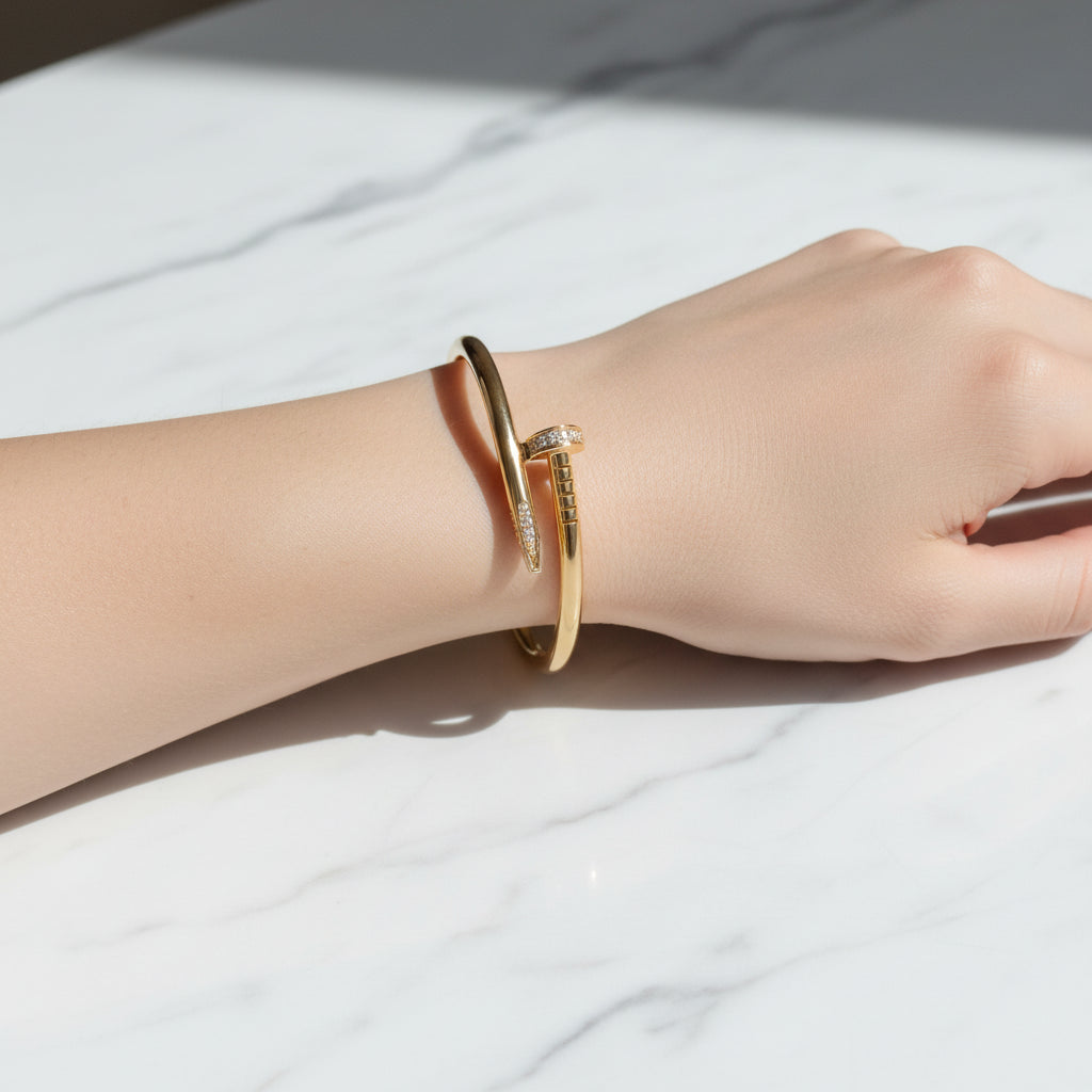 18K Gold Plated Pave Crystal Nail Bangle Bracelet for Women