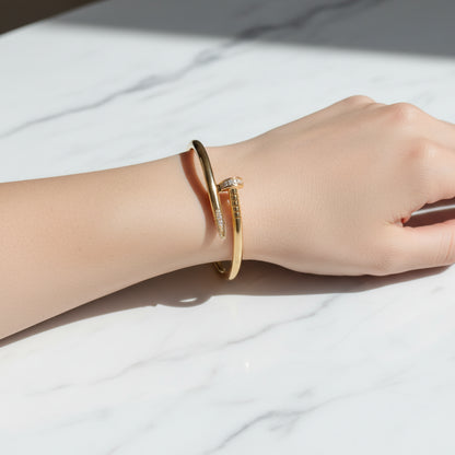 18K Gold Plated Pave Crystal Nail Bangle Bracelet for Women