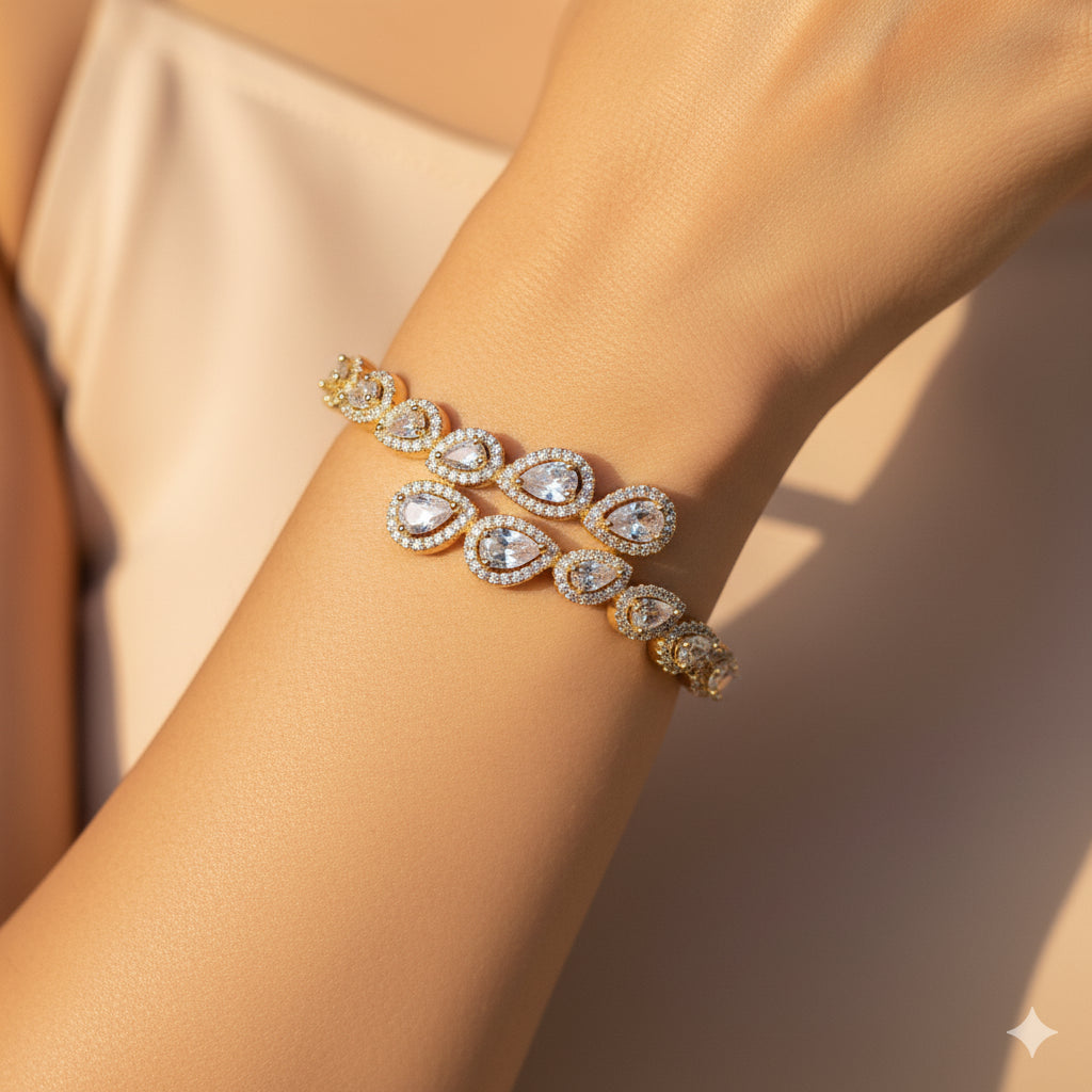 Dazzling Teardrop Diamond Cuff Bracelet - Gold Plated Sterling Silver