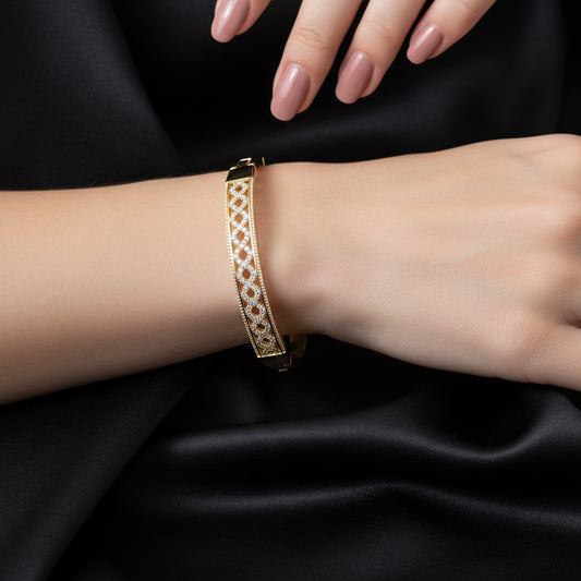 Elegant Gold Plated Cubic Zirconia Cuff Bracelet - Adjustable, Stylish & Hypoallergenic