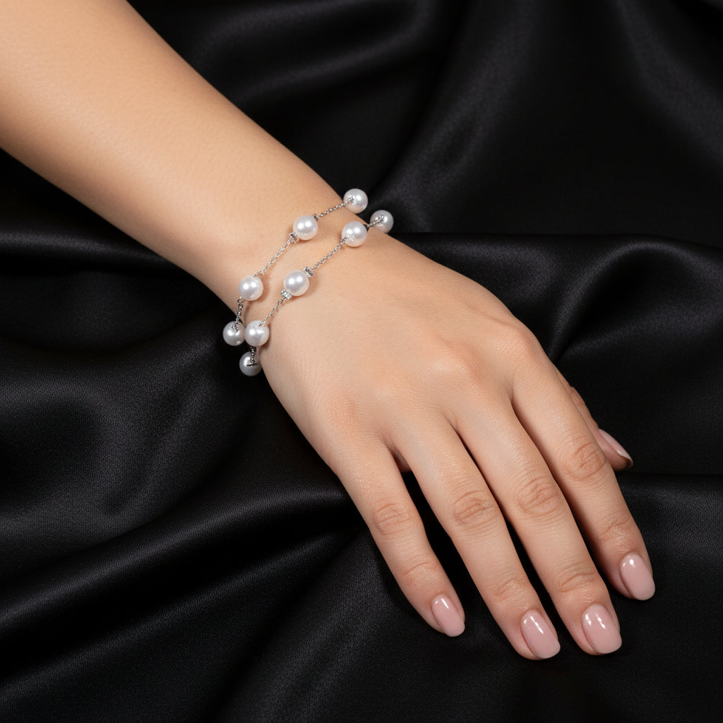Elegant Pearl Chain Bracelet - Adjustable Silver Plated Women's Jewelry