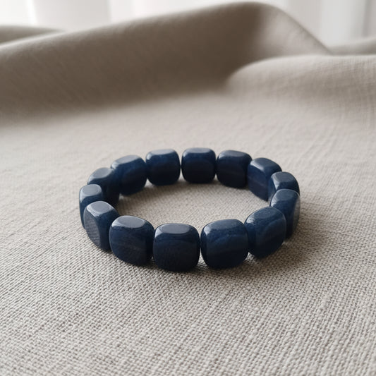 Chic Blue Square Bead Stretch Bracelet - Elegant Gemstone Jewelry for Women