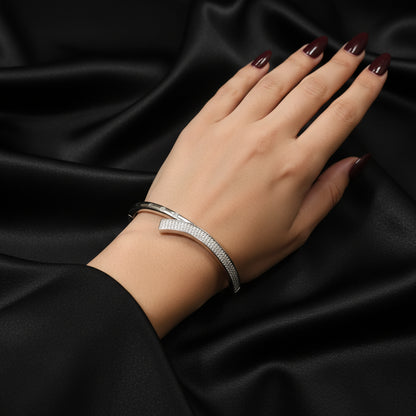 Sparkling Pave & Bezel Set Diamond Cuff Bracelet - Elegant Silver Tone