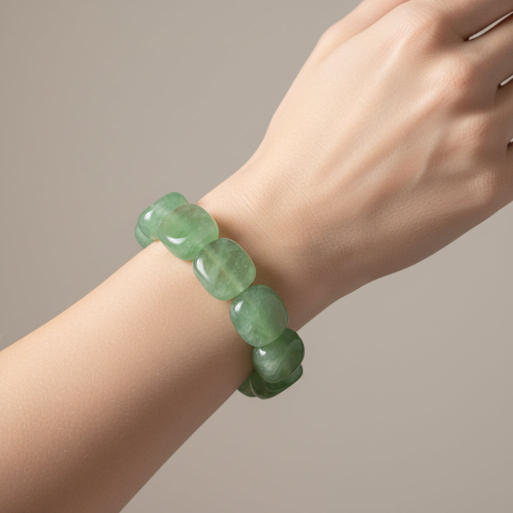 Aventurine Gemstone Cube Bead Bracelet - Natural Green Crystal Healing Jewelry