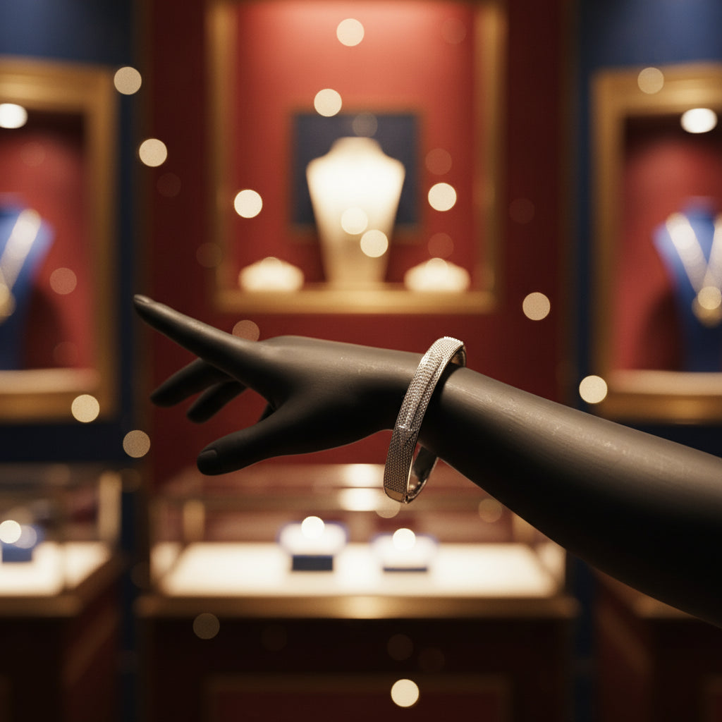 Elegant Sterling Silver Mesh Bangle Bracelet with Pave Crystals - Stackable & Versatile