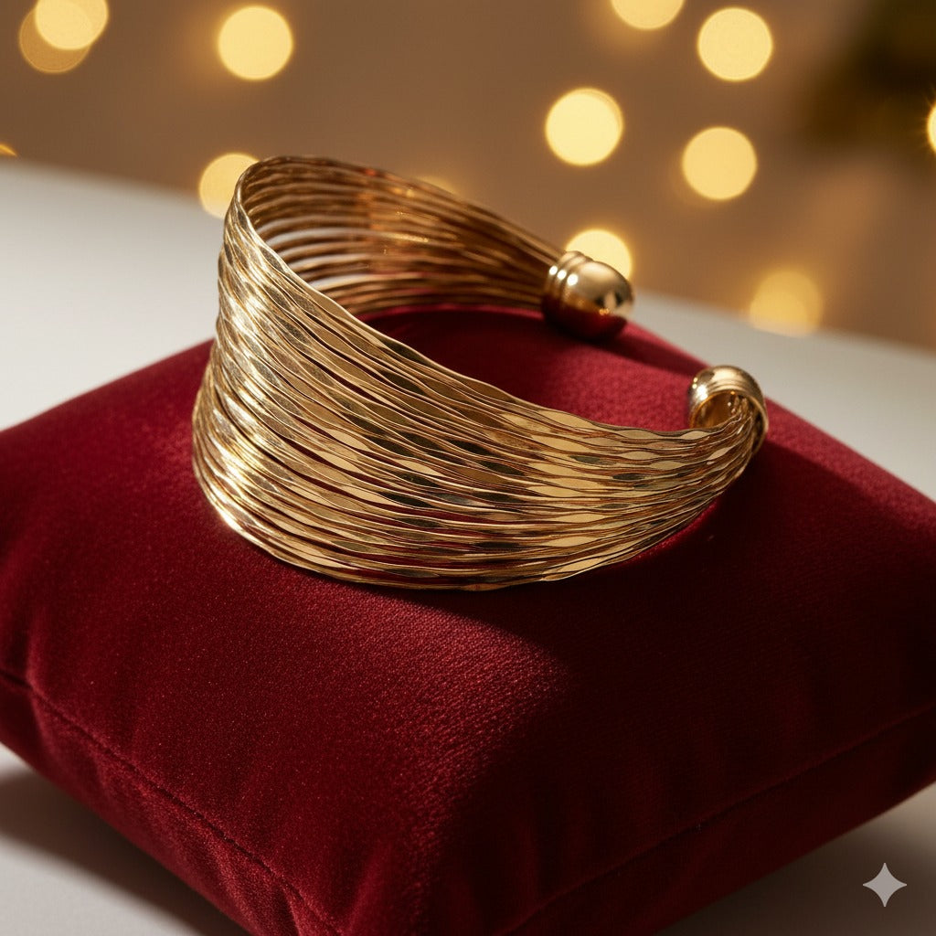 Elegant Gold-Tone Multi-Strand Cuff Bracelet - Chic & Adjustable Fashion Jewelry