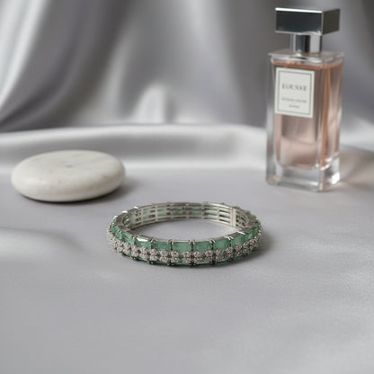 Emerald Green & Diamond Simulant Silver-Tone Bracelet | Elegant Statement Jewelry