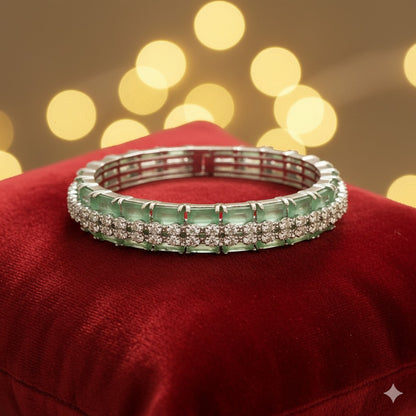 Emerald Green & Diamond Simulant Silver-Tone Bracelet | Elegant Statement Jewelry
