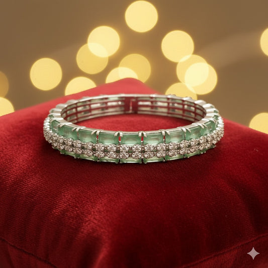 Emerald Green & Diamond Simulant Silver-Tone Bracelet | Elegant Statement Jewelry