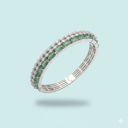 Emerald Green & Diamond Simulant Silver-Tone Bracelet | Elegant Statement Jewelry