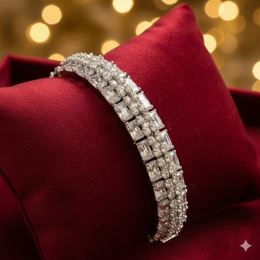Dazzling Silver-Tone Cubic Zirconia Tennis Bracelet - Elegant Statement Jewelry