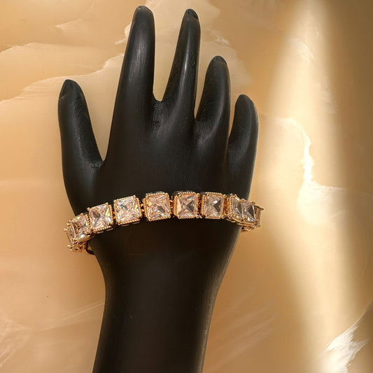 Iced Out Square Zirconia Tennis Bracelet - Gold Plated Bling for Men & Women