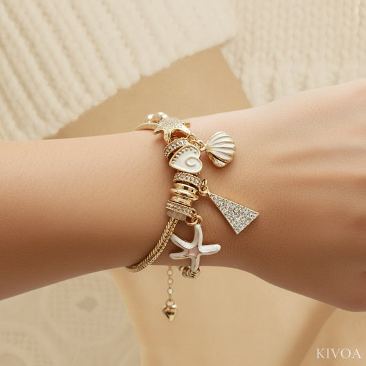 Ocean Charm Bracelet - Gold-Plated with Sea Stars, Shells & Sparkle