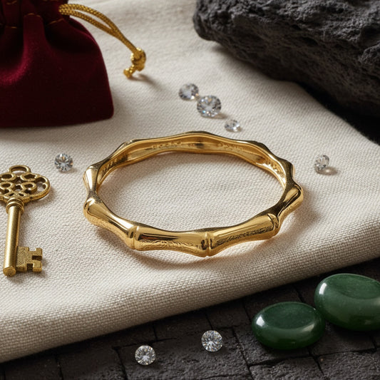 Elegant Bamboo-Inspired Gold Bangle Bracelet - Timeless, Chic & Durable