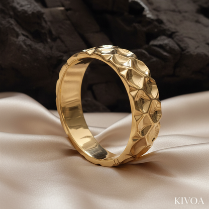 Kivoa Gold Honeycomb Cuff Bracelet - Textured Statement Wide Bangle for Women