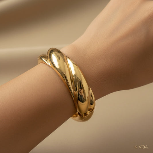 Elegant Twisted Gold Bangle Bracelet - Chunky Statement Jewelry for Women