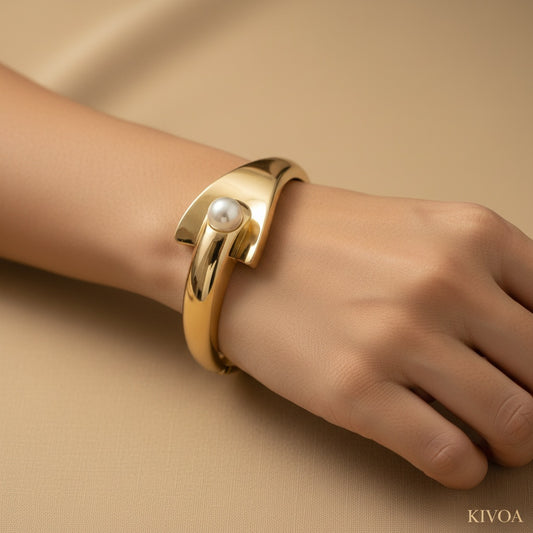 Kivoa Gold-Plated Pearl Cuff Bracelet for Women - Elegant & Modern Statement Jewelry