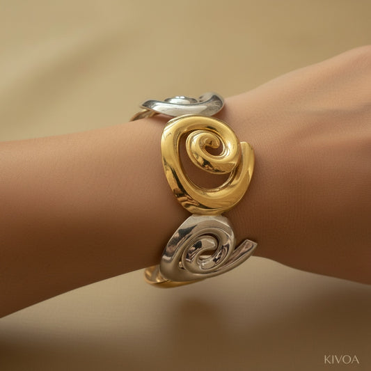 Kivoa Two-Tone Spiral Link Bracelet - Gold & Silver Statement Cuff for Women