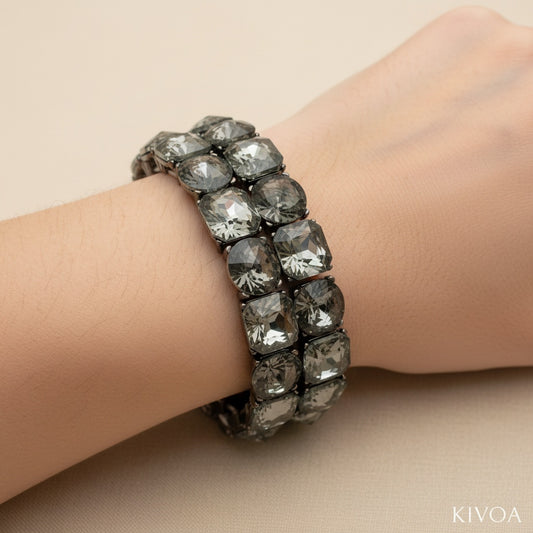 KIVOA Square Crystal Stretch Bracelet - Elegant Gray Sparkle Jewelry for Women