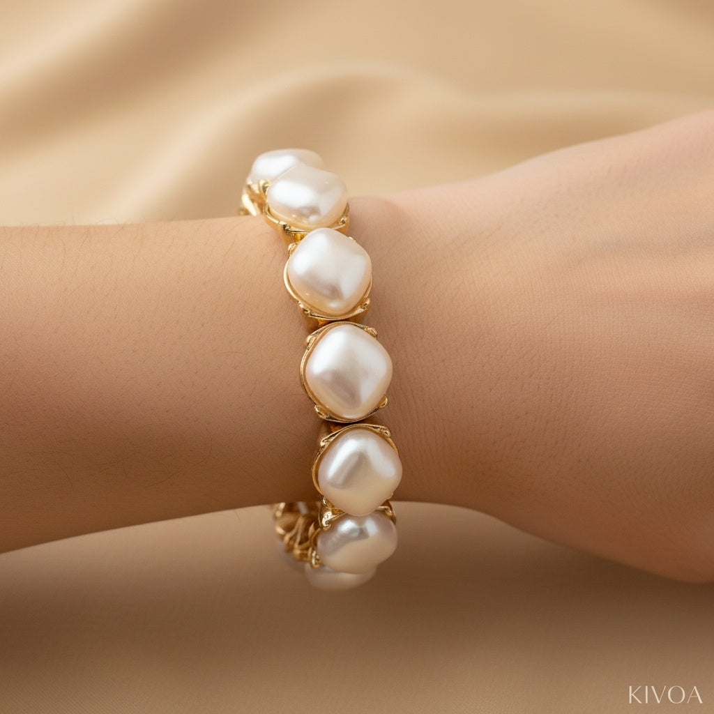 KIVOA Baroque Pearl & Gold Bracelet - Elegant Handcrafted Freshwater Pearl Jewelry