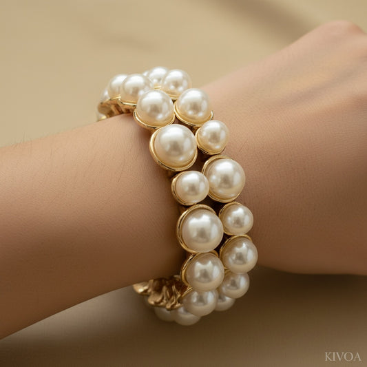 Elegant Double-Row Pearl Bracelet - Gold Tone & Faux Pearls for Women