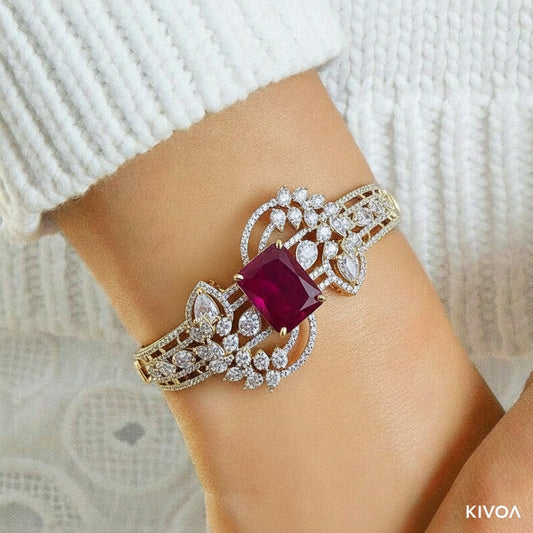 Ruby & Diamond Filigree Gold Bracelet - Elegant Statement Jewelry for Her