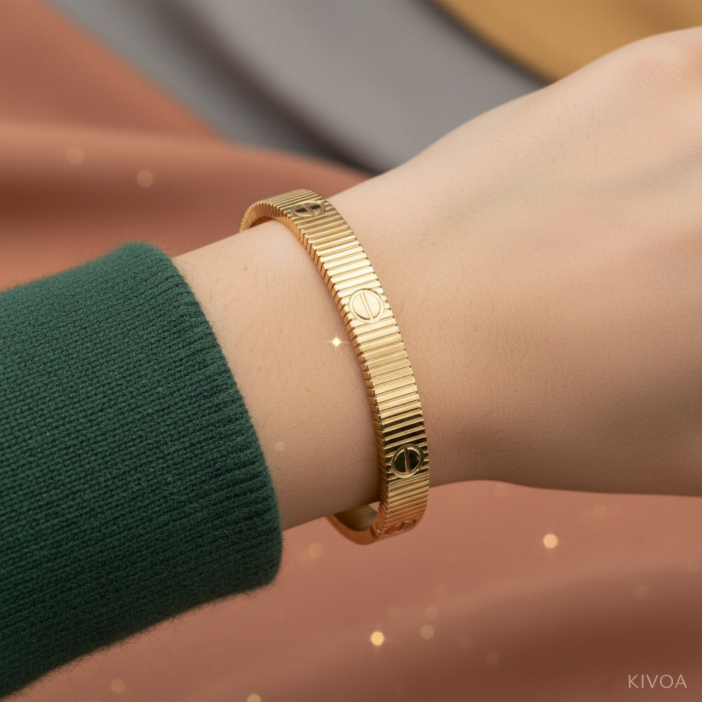 Elegant Gold-Plated Ridged Bangle Bracelet for Women | Classic & Stylish Jewelry