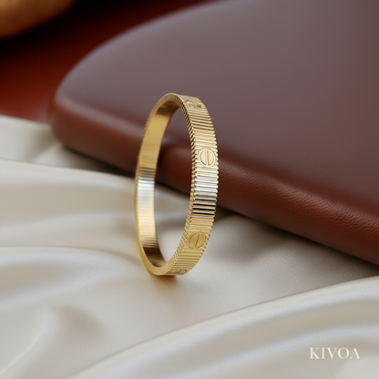 Elegant Gold-Plated Ridged Bangle Bracelet for Women | Classic & Stylish Jewelry