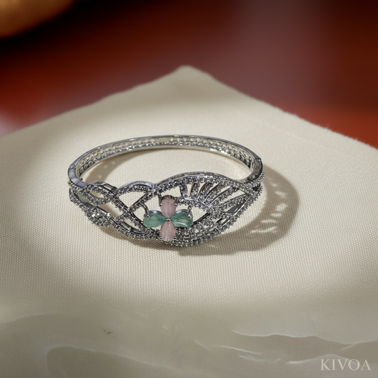 KIVOA Sterling Silver Cubic Zirconia Cuff Bracelet with Pastel Gemstones