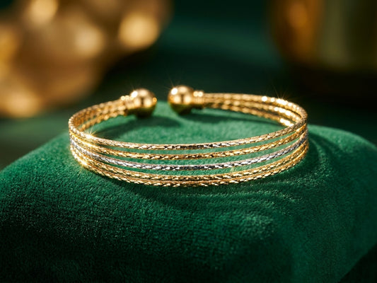 Luxurious Two-Tone Gold & Silver Multi-Strand Textured Cuff Bangle
