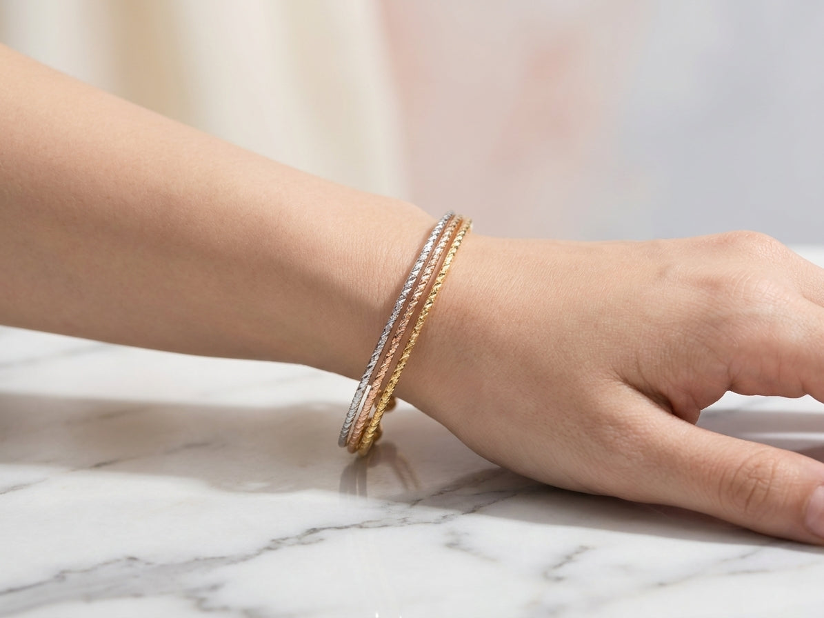 Triple Row Textured Two-Tone Gold Plated Cuff Bracelet