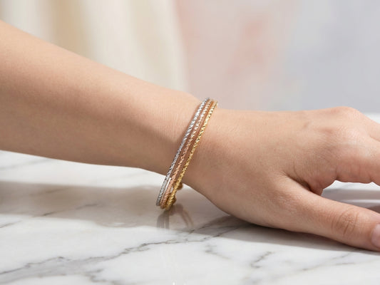 Triple Row Textured Two-Tone Gold Plated Cuff Bracelet
