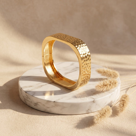 Statement Gold Hammered Square Bangle Bracelet