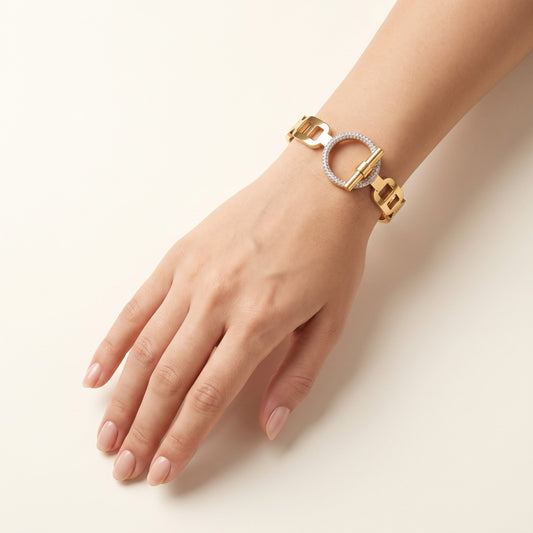Gold Statement Bracelet with Pavé Crystal Toggle Clasp