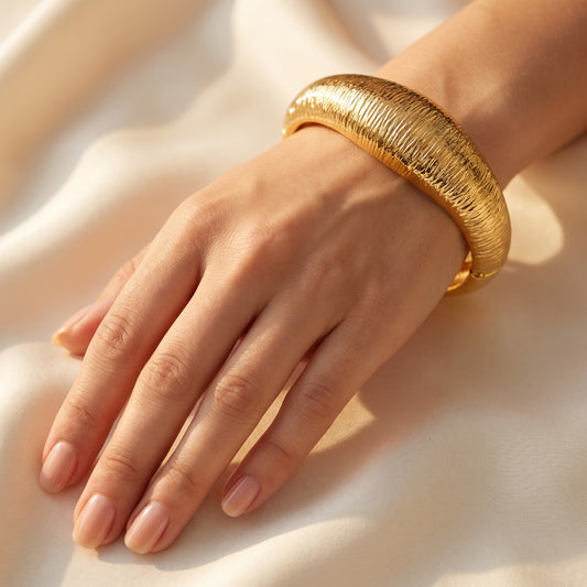 Bold Textured Wide Gold Cuff Bangle Bracelet