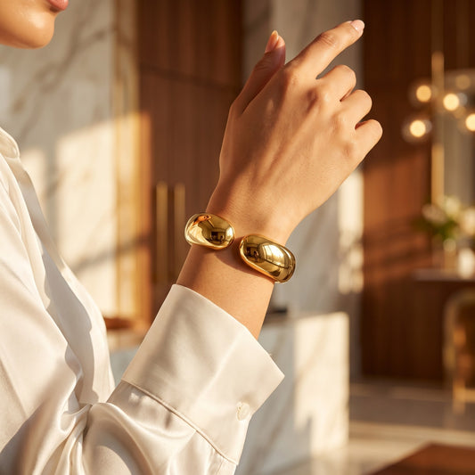 Gold Sculptural Cuff Bracelet, Polished Statement Bangle