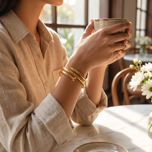 Modern Gold Nail Cuff Bracelet - Chic Twisted Design