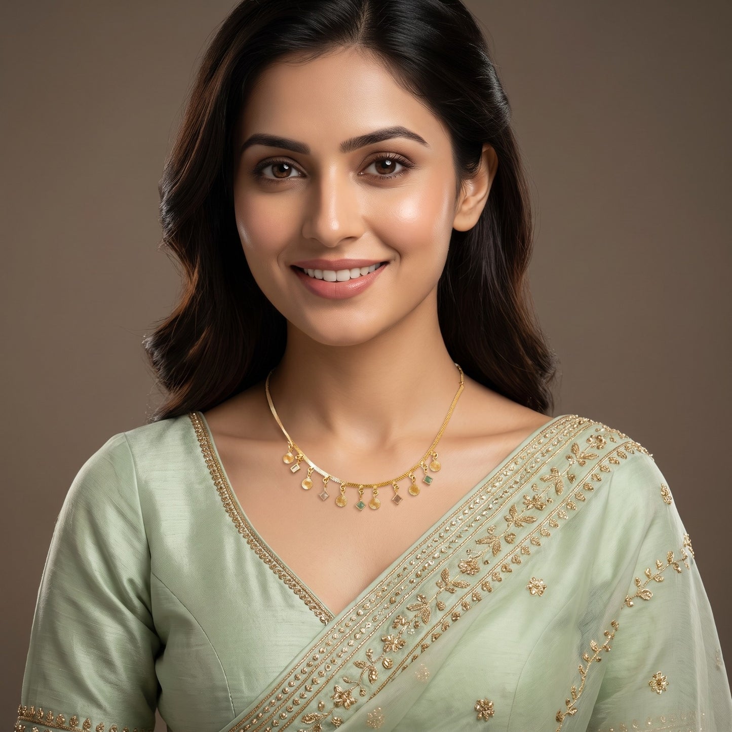 Delicate Gold-Toned Chain Necklace with Multi-Shape Charms