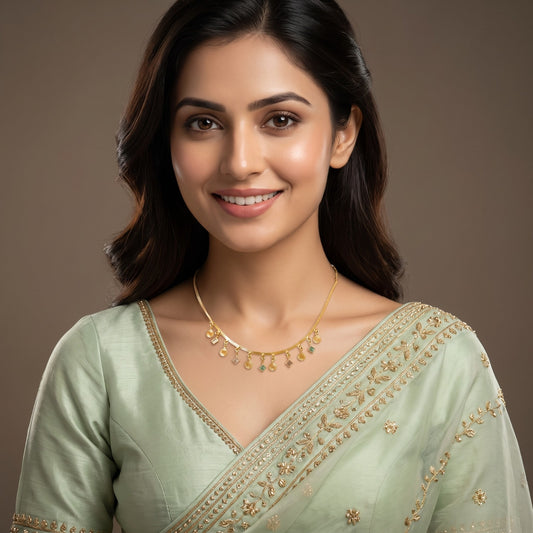 Delicate Gold-Toned Chain Necklace with Multi-Shape Charms