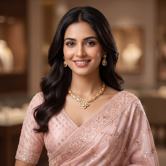 Sparkling Floral & Leaf Motif Gold-Toned Necklace