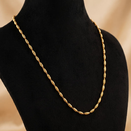 Classic Gold Plated Textured Barrel Link Chain Necklace