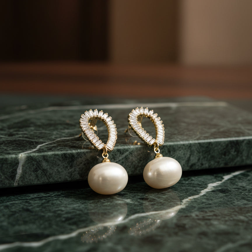 Luminous Pearl Teardrop Dangle Earrings