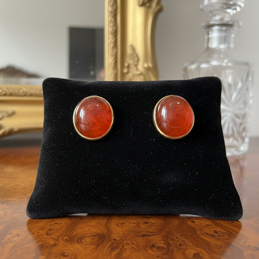 Vintage Carnelian Goldtone Cabochon Earrings