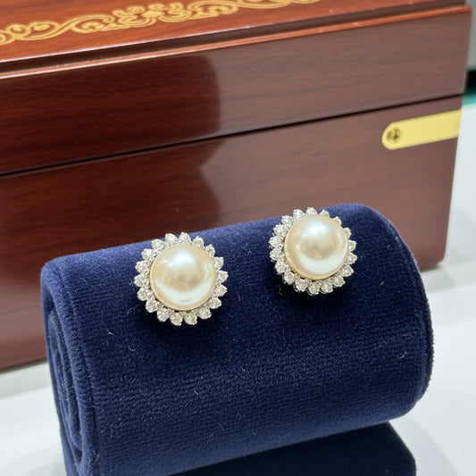 Luminous Pearl & Diamond Halo Earrings