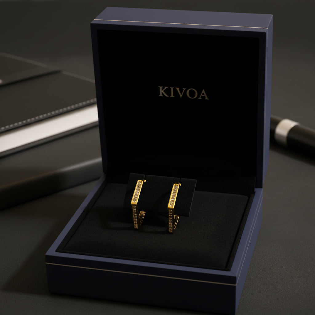 Dazzling Gold Rectangle Hoop Earrings