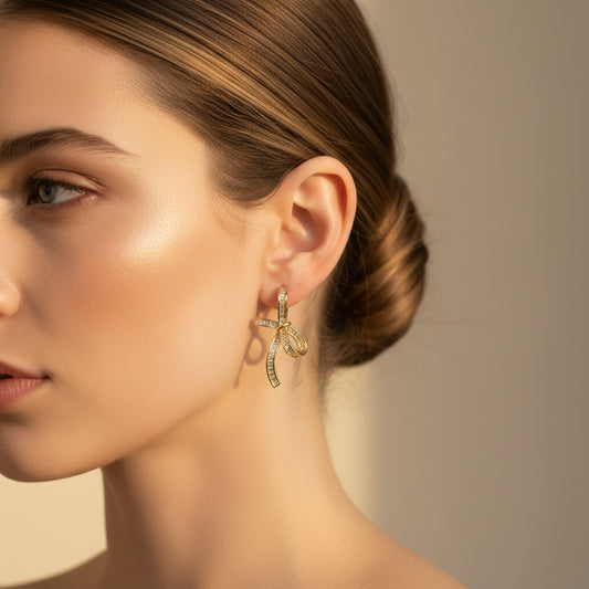 Sparkling Pave Crystal Ribbon Bow Drop Earrings