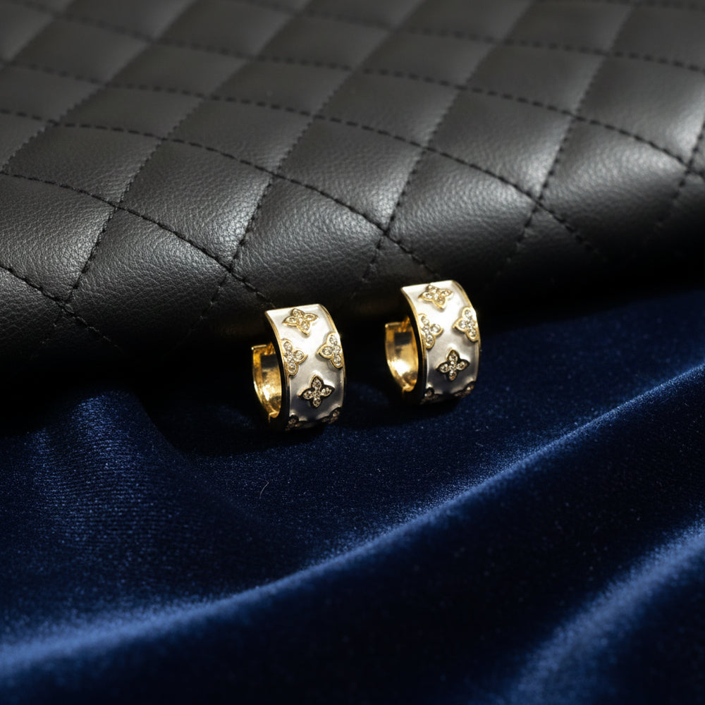 Elegant Gold Clover Enamel Hoops