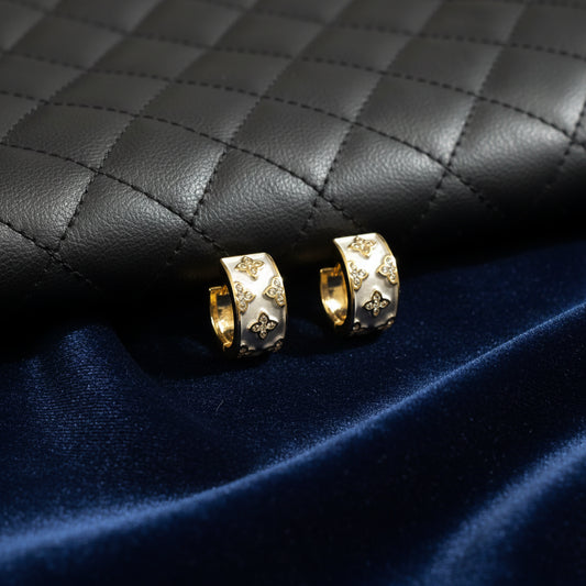 Elegant Gold Clover Enamel Hoops